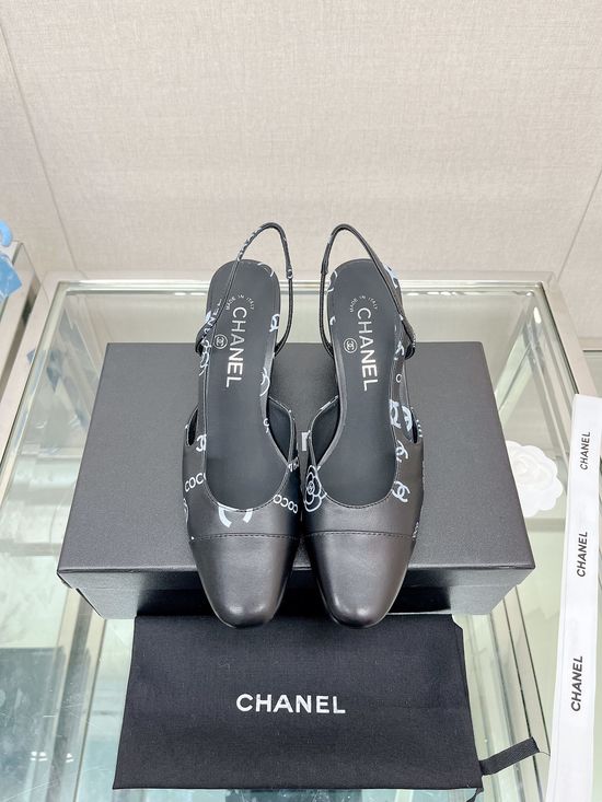 Chanel Classic Two-tone Printed Sheepskin Slingback Sandals