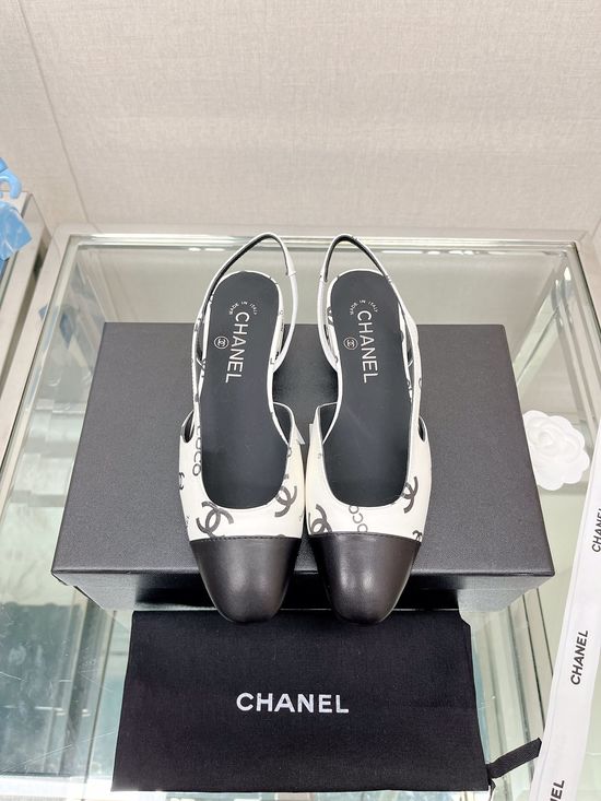 Chanel Classic Two-tone Printed Sheepskin Slingback Sandals