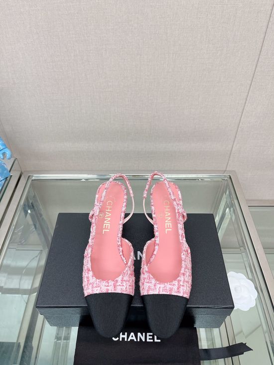 Chanel Classic Two-tone Tweed Slingback Sandals Flat Low Heel