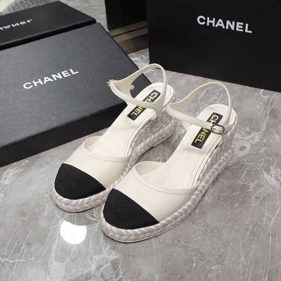 Chanel Color Block Espadrille Wedge Sandals with Sheepskin Upper