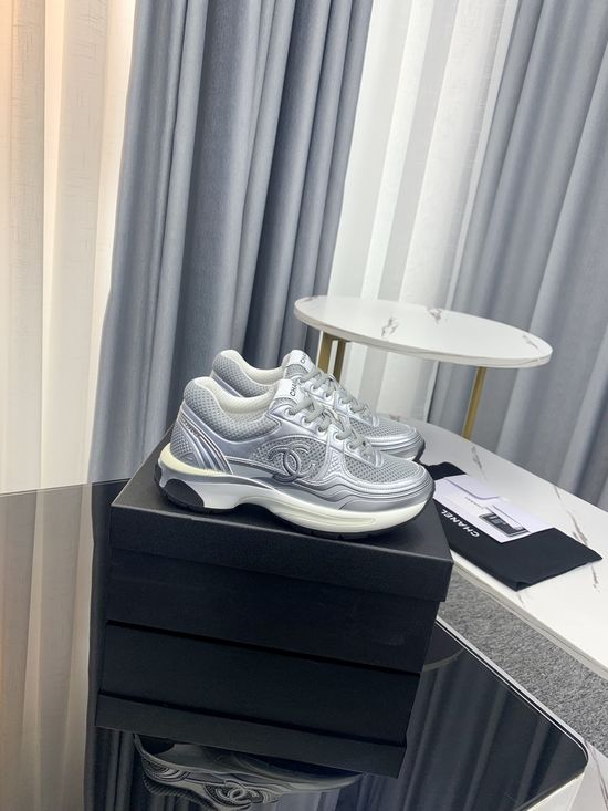 Chanel Metallic Leather Casual Sneakers with Lightweight Thick Sole