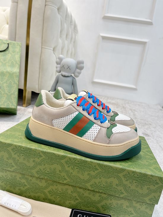 Gucci Vintage Worn Look Platform Sneakers Breathable Comfortable Casual Shoes