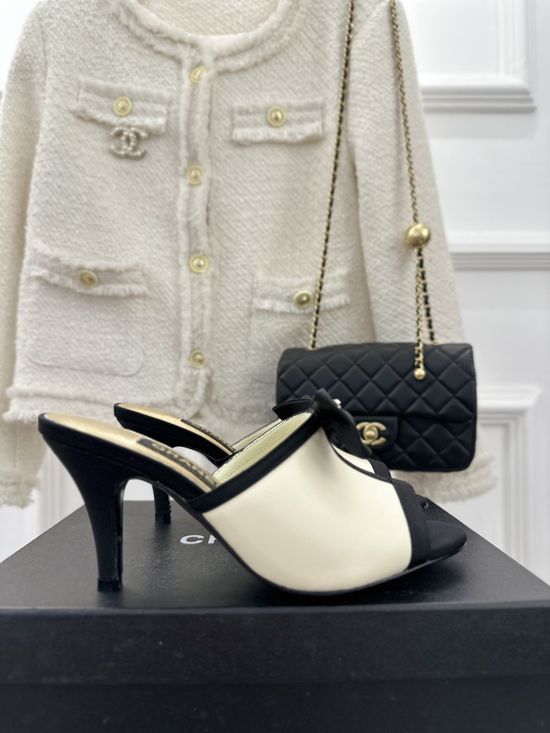 Chanel Peep Toe Bow Mesh High Heel Pumps