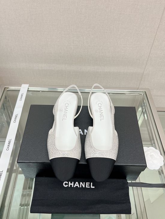 Chanel Rhinestone Suede Slingback Sandals with Leather Sole