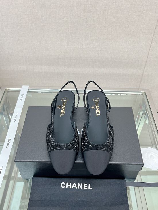 Chanel Rhinestone Suede Slingback Sandals with Leather Sole