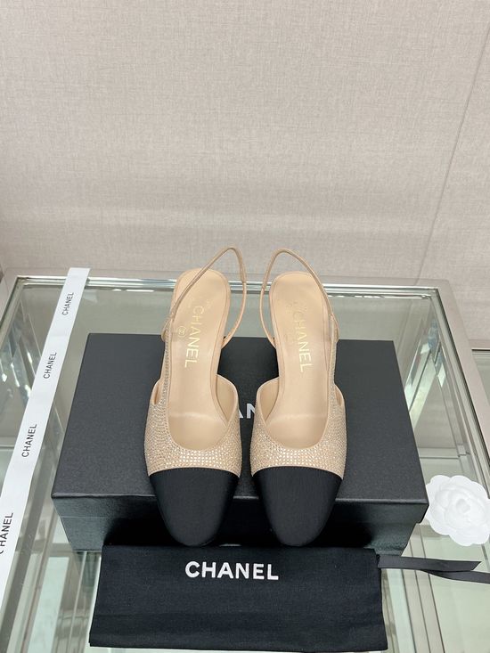 Chanel Rhinestone Suede Slingback Sandals with Leather Sole