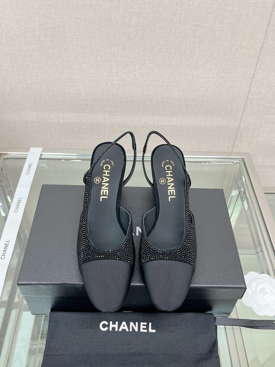 Chanel Rhinestone Suede Slingback Sandals with Leather Sole