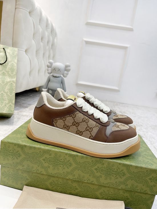 Gucci Vintage Worn Look Platform Sneakers Breathable Comfortable Casual Shoes