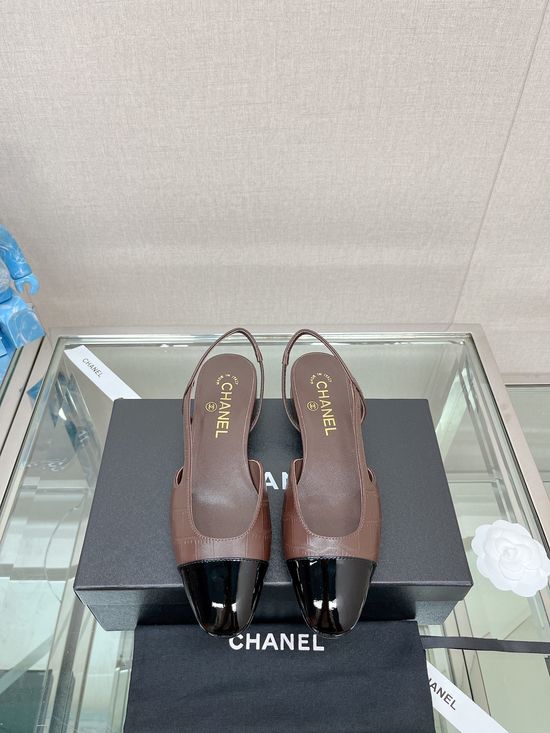 Chanel Stone Pattern Leather Slingback Sandals Classic Two Tone Shoes