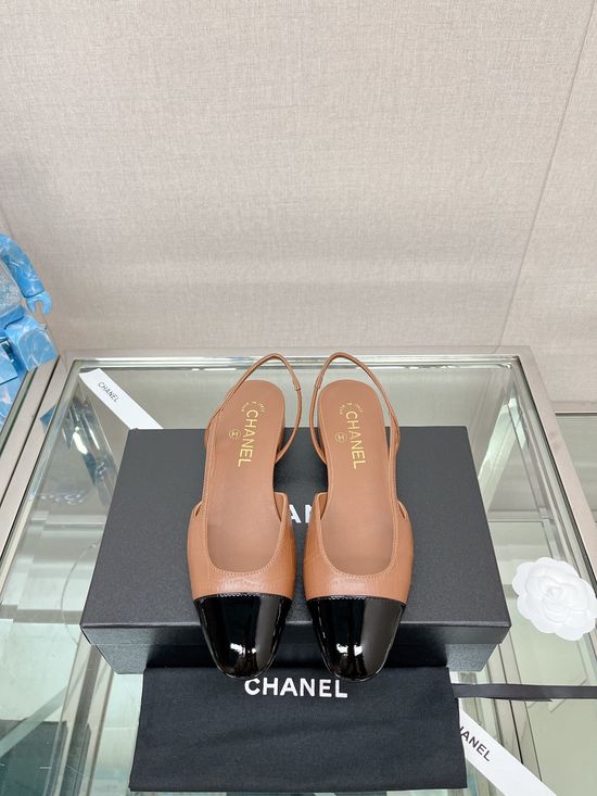 Chanel Stone Pattern Leather Slingback Sandals Classic Two Tone Shoes