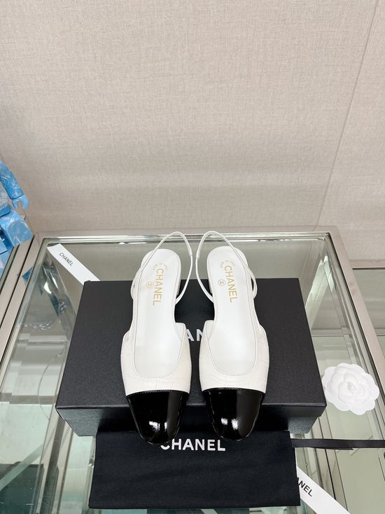 Chanel Stone Pattern Leather Slingback Sandals Classic Two Tone Shoes