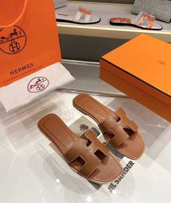 Hermes Premium Handcrafted Leather Slides With Soft Comfortable Sole