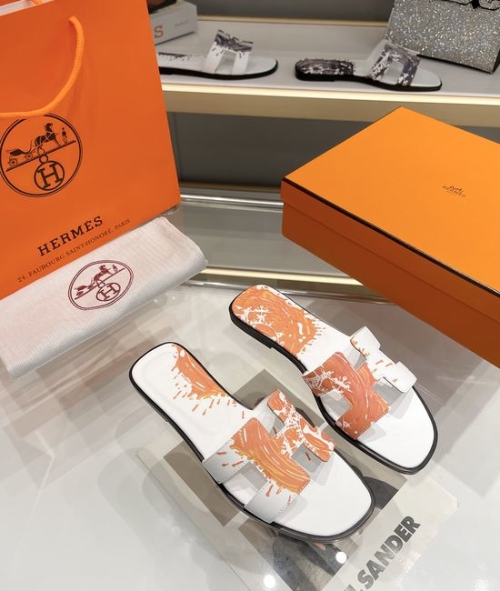 Hermes Premium Handmade Printed Leather Slides With Full Grain Insole