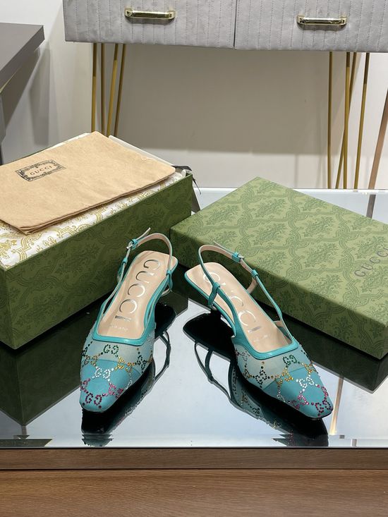 Gucci Rhinestone Decor Kitten Heel Sandals with Sheepskin Lining