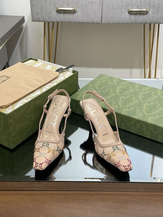 Gucci Crystal Embellished Kitten Heel Sandals With Leather Lining