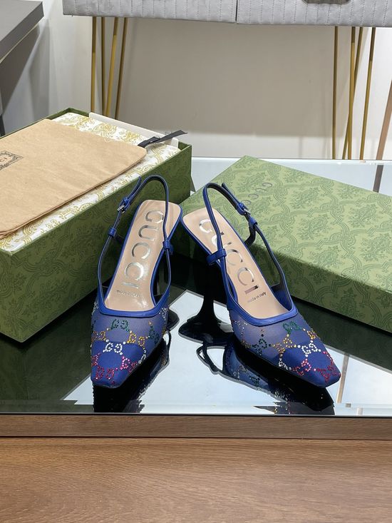 Gucci Crystal Embellished Kitten Heel Sandals With Leather Lining