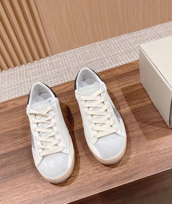 Golden Goose GGDB Distressed Leather Sneakers With Silver Star And Brown Accent