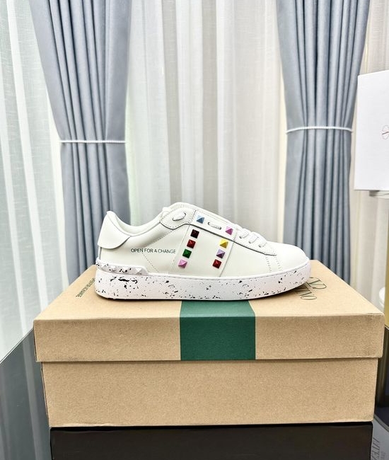 Valentino Studded Thick Sole Elevated Leather Casual Daily Sneakers