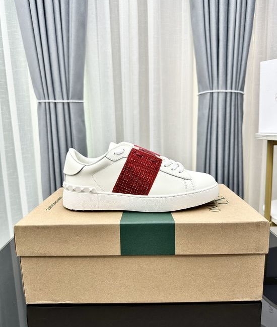Valentino Studded Thick Sole Elevated Leather Casual Daily Sneakers