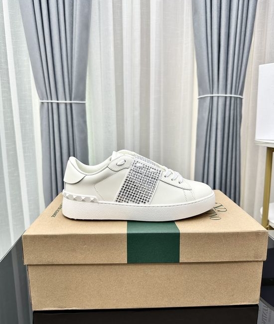 Valentino Studded Thick Sole Elevated Leather Casual Daily Sneakers