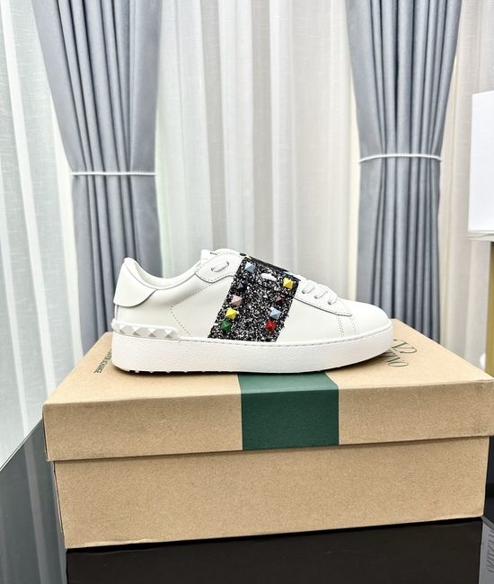 Valentino Studded Thick Sole Elevated Leather Casual Daily Sneakers