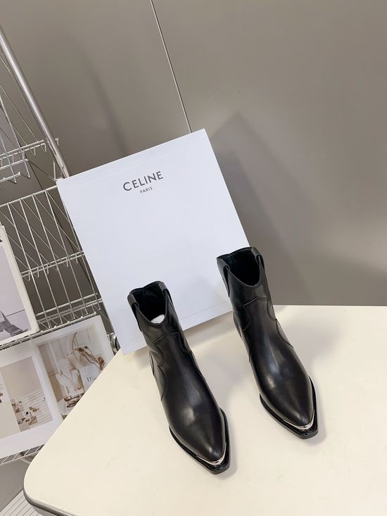 Celine Premium Leather Ankle Boots with Retro Logo Detail