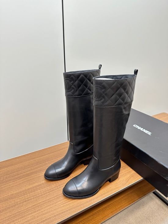 Chanel Quilted Leather Knee High Riding Boots