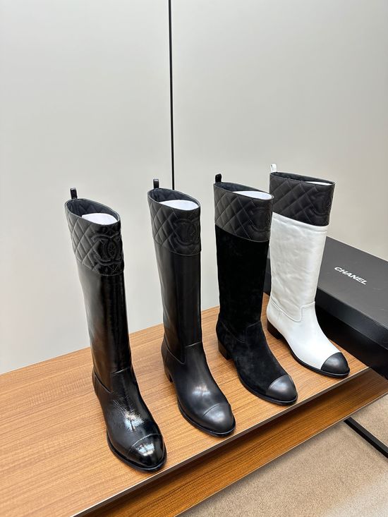 Chanel Quilted Leather Knee High Riding Boots