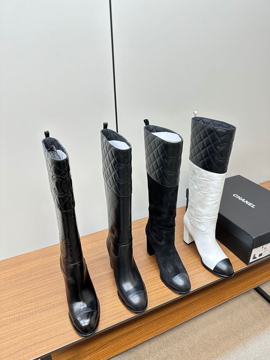 Chanel Quilted Leather Knee High Riding Boots