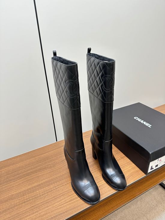 Chanel Quilted Leather Knee High Riding Boots