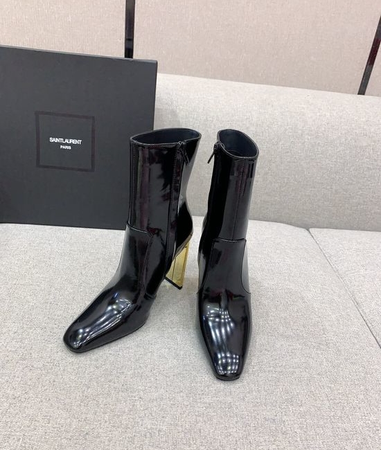 Yves Saint Laurent YSL High Heel Boots Smooth Leather Upper Soft Lining Non-slip Leather Sole