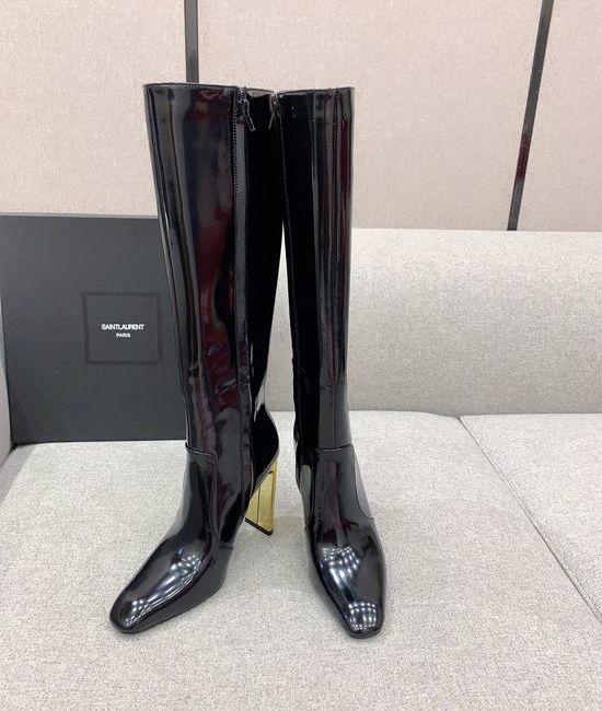 Yves Saint Laurent YSL High Heel Boots Smooth Leather Upper Soft Lining Non-slip Leather Sole