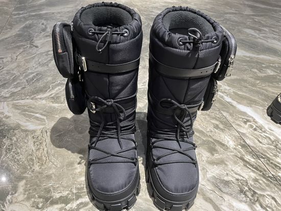 Prada Waterproof Cozy Short Winter Boots With Lace Up Closure