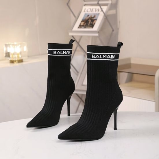 Balmain Stretchy Knit Stiletto Ankle Boots Sheepskin Lining