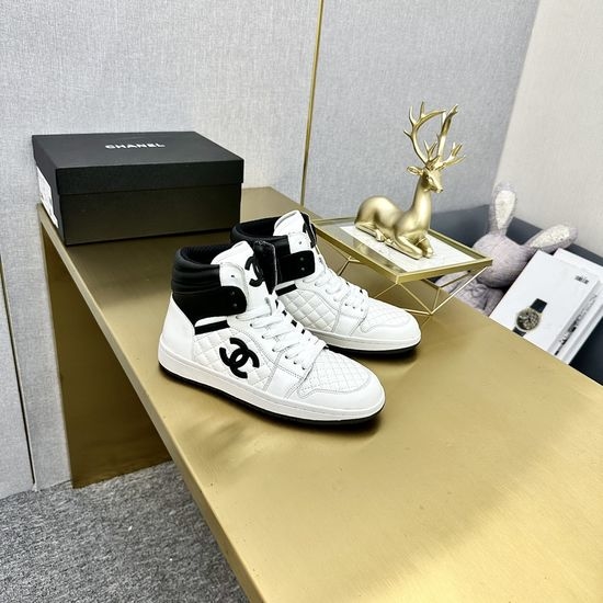 Chanel Diamond Buckle High Top Casual Shoes with Quilted Detail