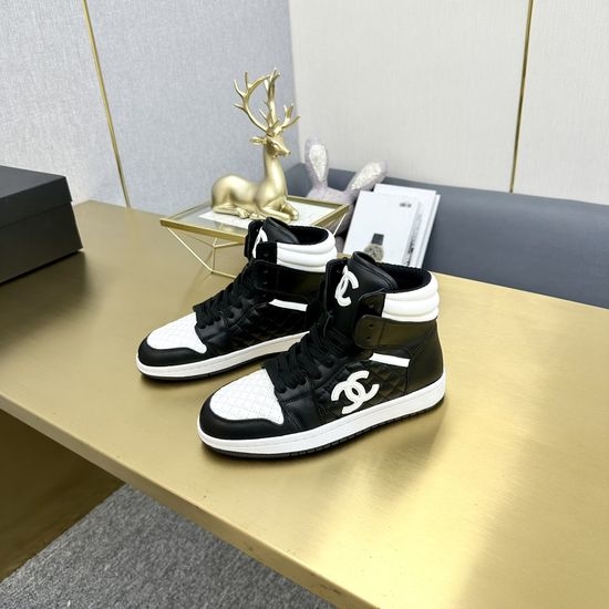 Chanel Diamond Buckle High Top Casual Shoes with Quilted Detail