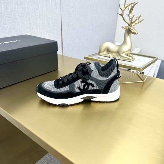 Chanel Classic Black White Knit Casual Sneakers
