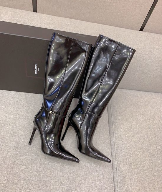 Yves Saint Laurent YSL Pointed Toe High Heel Boots Smooth Leather Upper Soft Lining Non-slip Sole