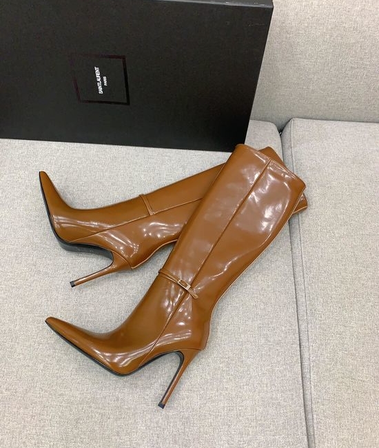 Yves Saint Laurent YSL Pointed Toe High Heel Boots Smooth Leather Upper Soft Lining Non-slip Sole