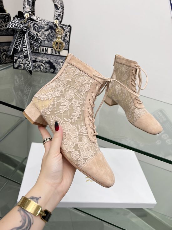 Christian Dior High-Heeled Ankle Boots with Embroidered Patterns