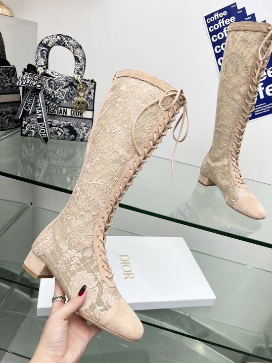 Christian Dior High-Heeled Boots with Embroidered Logo and Bow