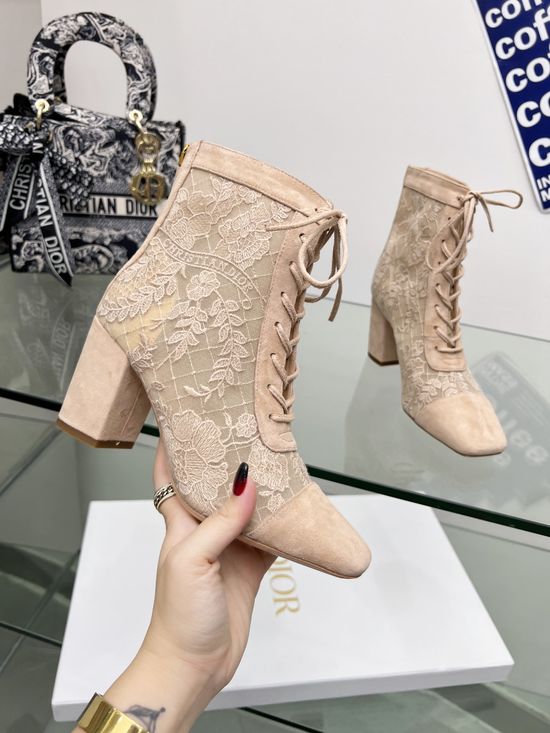 Christian Dior Stiletto Heel Boots with Floral Embroidery Design