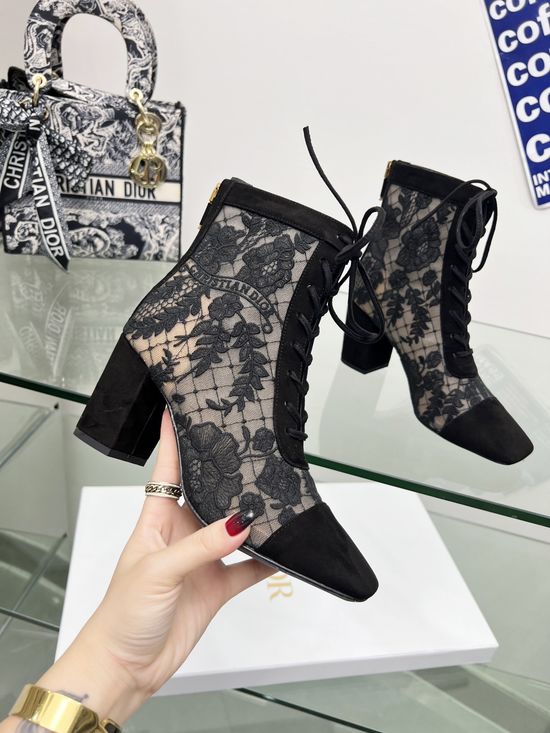Christian Dior Stiletto Heel Boots with Floral Embroidery Design