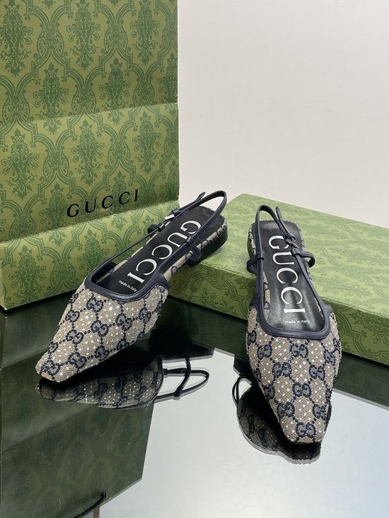 Gucci Monogram Rhinestone Decor Flat Back Strap Shoes