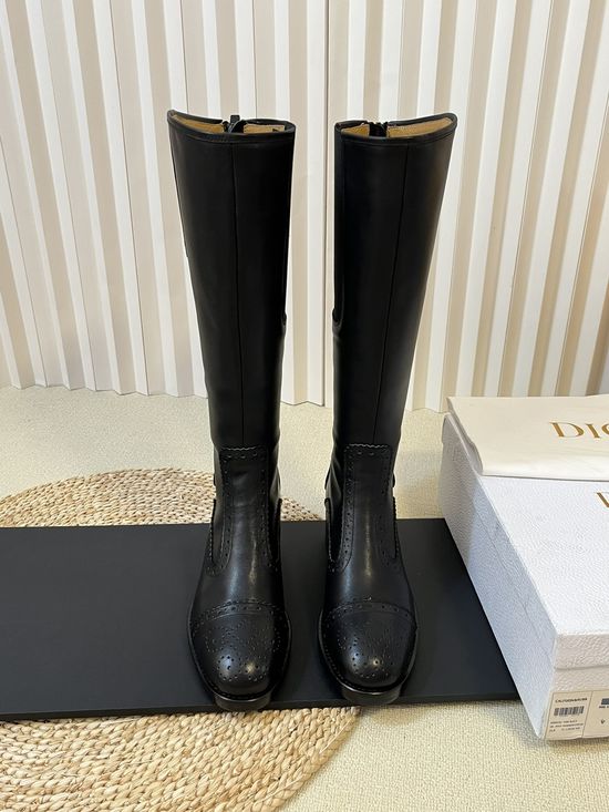 Christian Dior Brogue Block Heel Back Zip Short Boots With Leather Upper