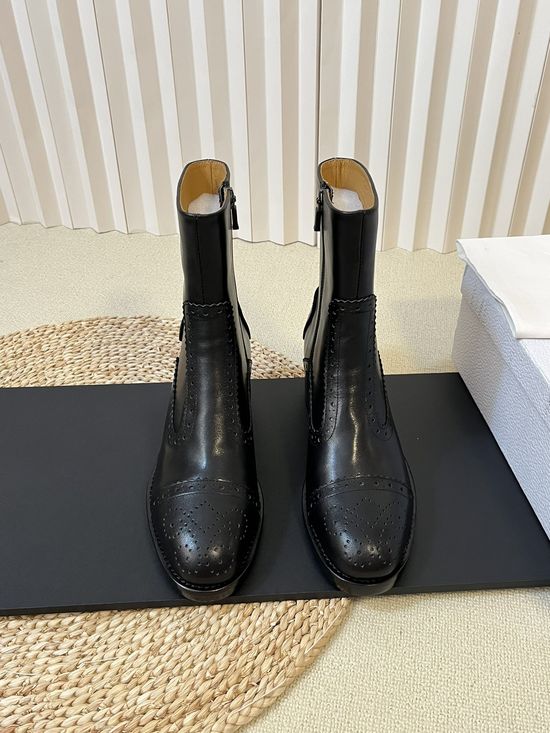 Christian Dior Brogue-Detailed Pull-On Ankle Boots with Elastic Insert