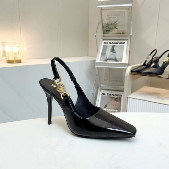Versace Patent Leather High Heel Sandals Elegant Classic Shoes