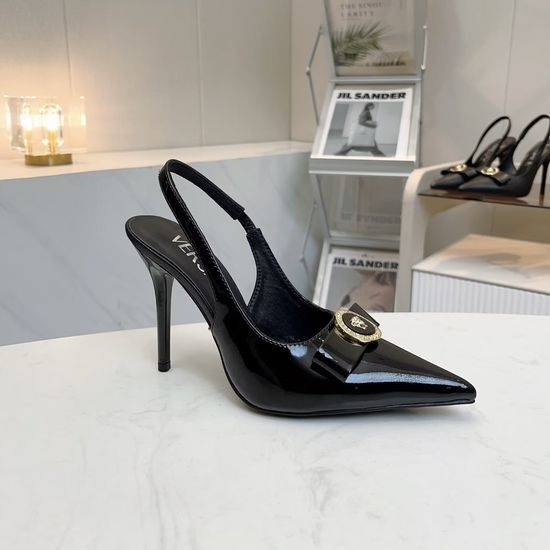 Versace Patent Leather High Heel Sandals Elegant Classic Shoes
