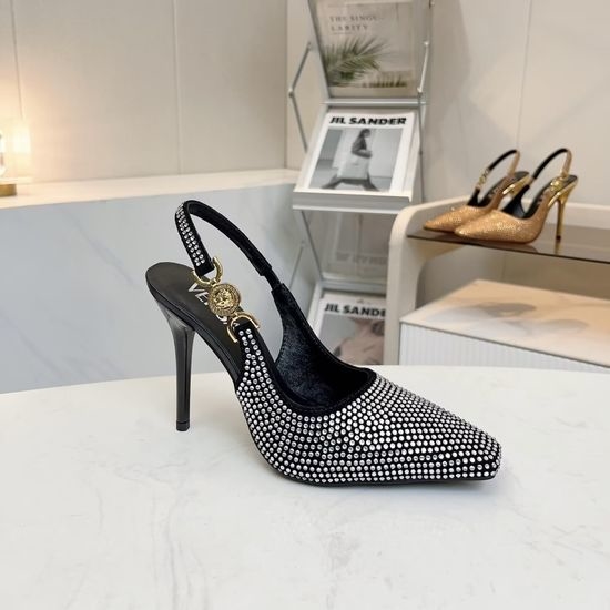 Versace Suede Rhinestone High Heel Sandals Elegant Classic Shoes