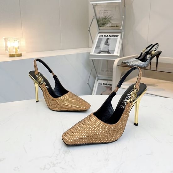 Versace Suede Rhinestone High Heel Sandals Elegant Classic Shoes